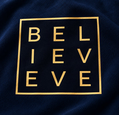 Believe – Navy Blue Premium Terry Oversized T-Shirt