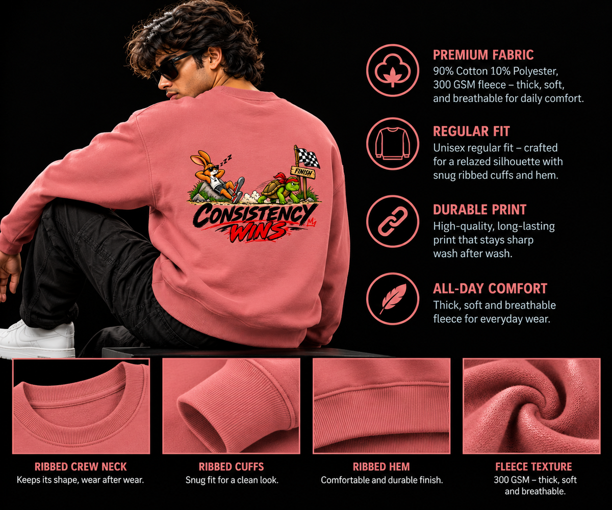Consistency Wins – Coral Premium Fleece Sweatshirt