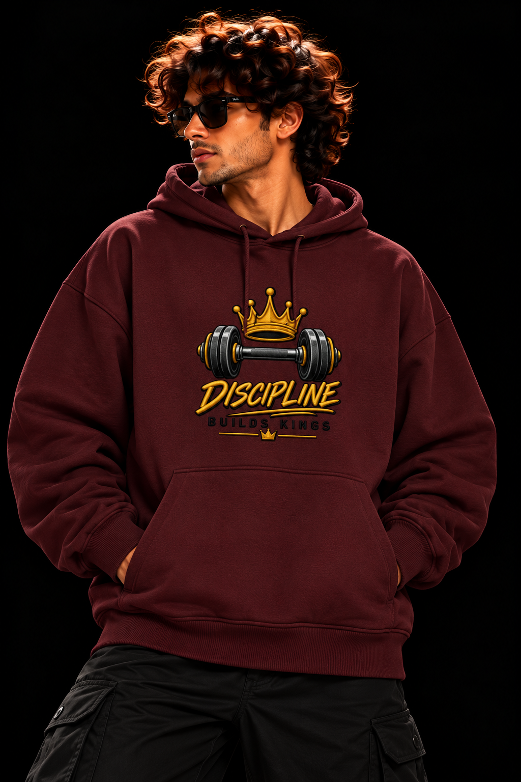 Discipline Builds Kings – Maroon Heavyweight Oversized Hoodie