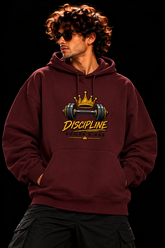 Discipline Builds Kings – Maroon Heavyweight Oversized Hoodie