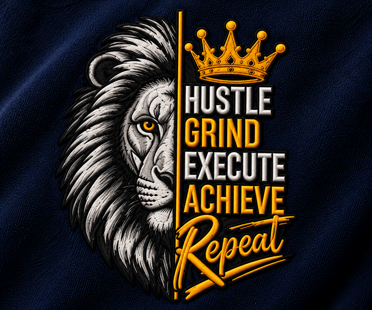 Hustle Grind Execute Repeat – Navy Blue Terry Oversized T-Shirt